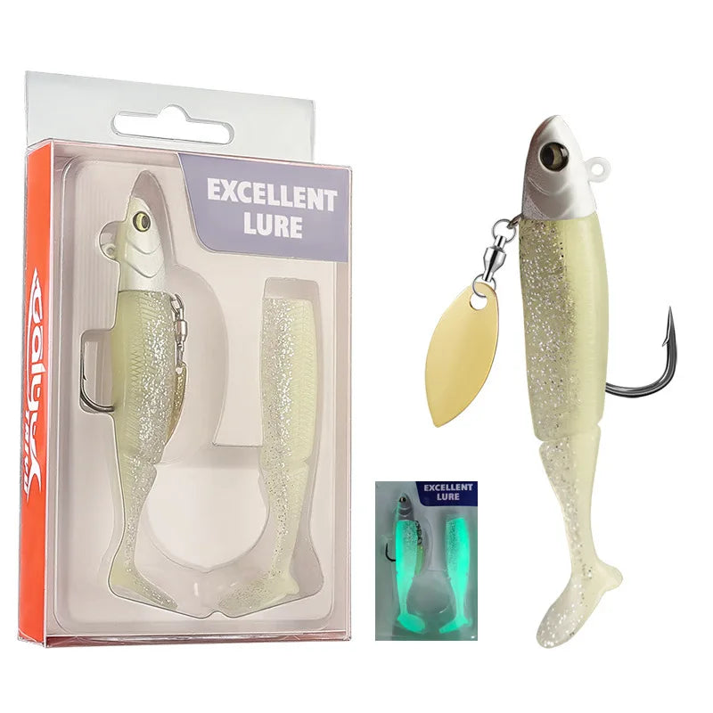 Luminous T-Tail Soft Fishing Lure Set, 9.5cm 20g Single Hook Glitter Bionic Bait, Durable Saltwater Sea Fishing Tackle Peaceful Pleasures Health and Wellness DY18-Luminous