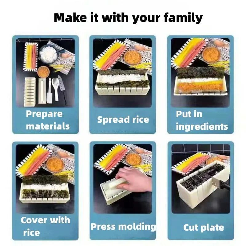 Sushi Making Kit Japanese Rice Ball Cake Roll Mold DIY Home Sushi Making Tool Plastic Kitchen Sushi Maker Tools Set Peaceful Pleasures Health and Wellness