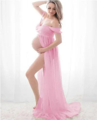 Deep V-Neck Lace Feather Maternity Gown | Photo Shoot Dress