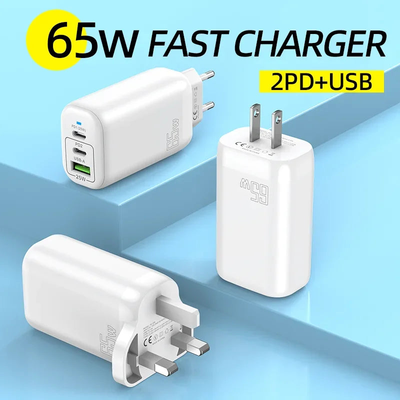 65W USB-C Fast Charger PD | EU US UK Plug – iPhone & Samsung