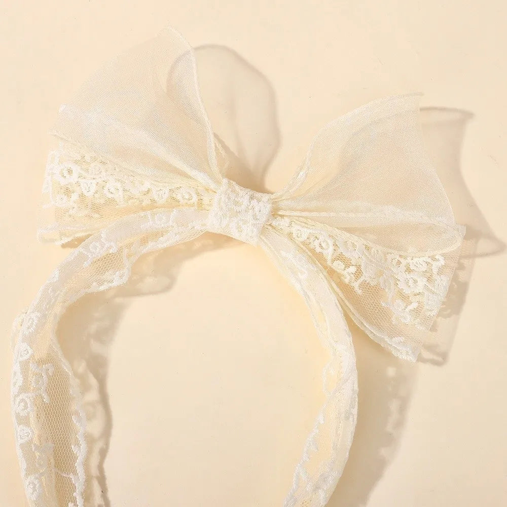 Elegant Lace Bow Headband – Floral Embroidery Non-Slip