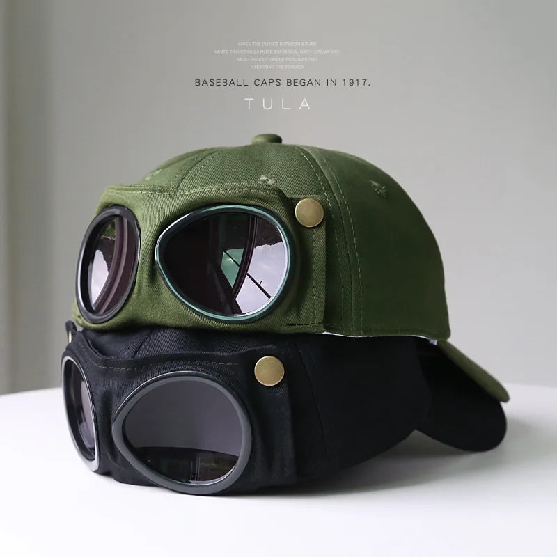 Pilot-Style Baseball Cap with Sunglasses | Men's Cotton Hat