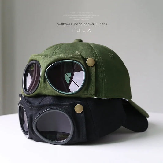 Pilot-Style Baseball Cap with Sunglasses | Men's Cotton Hat Baseball Cap Peaceful Pleasures Health and Wellness
