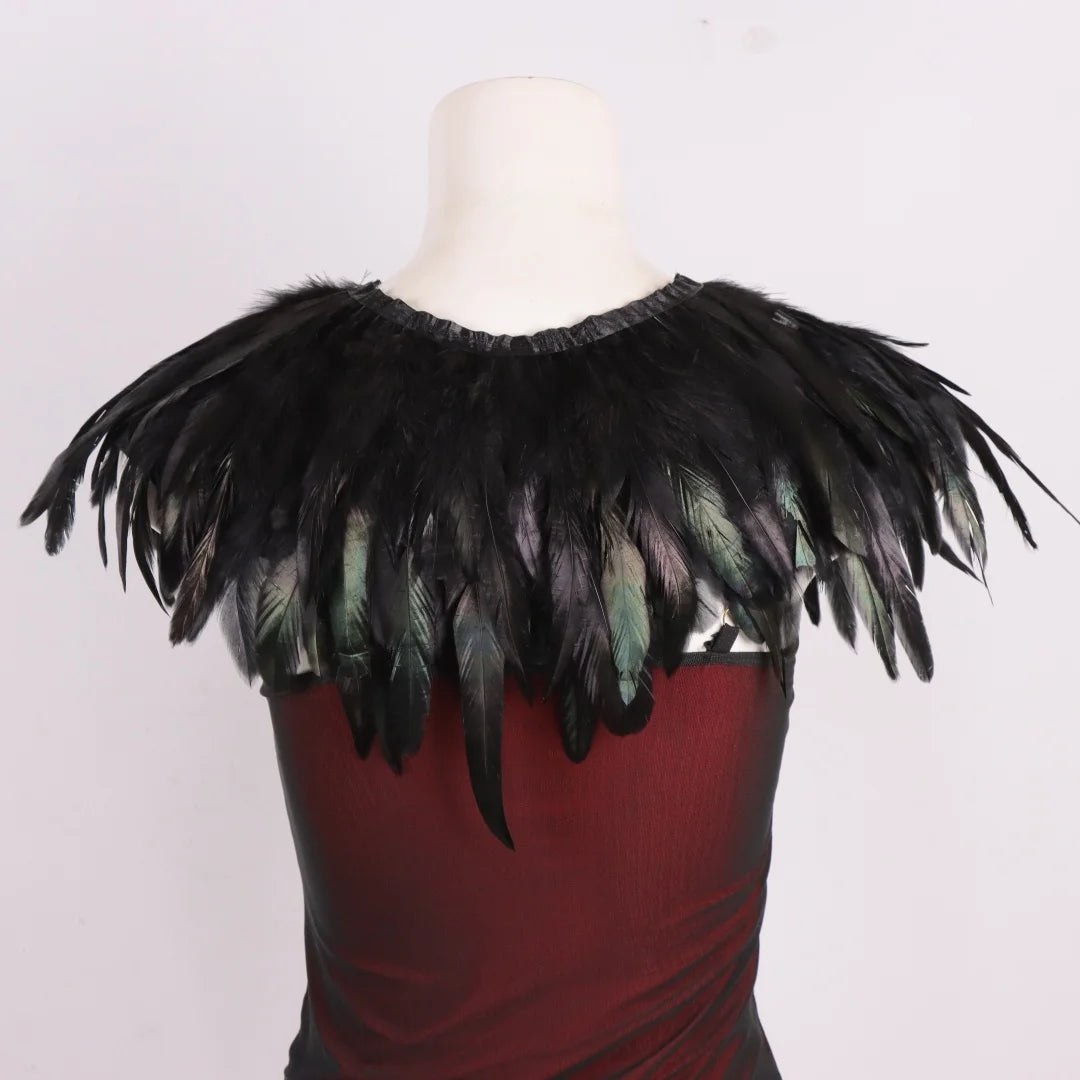 Gothic Black Feather Cape Cloak Natural Feathers Halloween Christmas