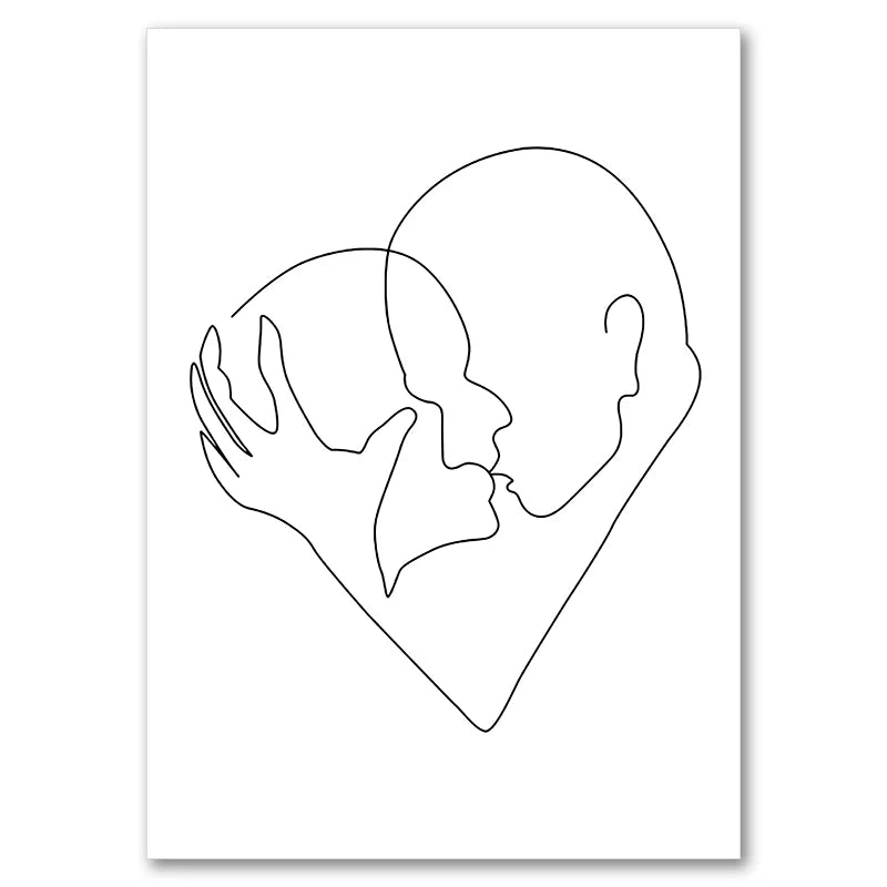 Black And White Line Drawing Couple Kiss Canvas Prints Heart Art Painting Hand In Hand Poster Minimalist Pictures Home Decor Peaceful Pleasures Health and Wellness