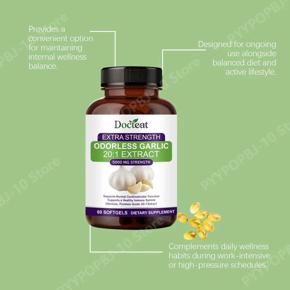 Docteat Odorless Garlic Softgels 5000mg – 60 CT Aged Garlic