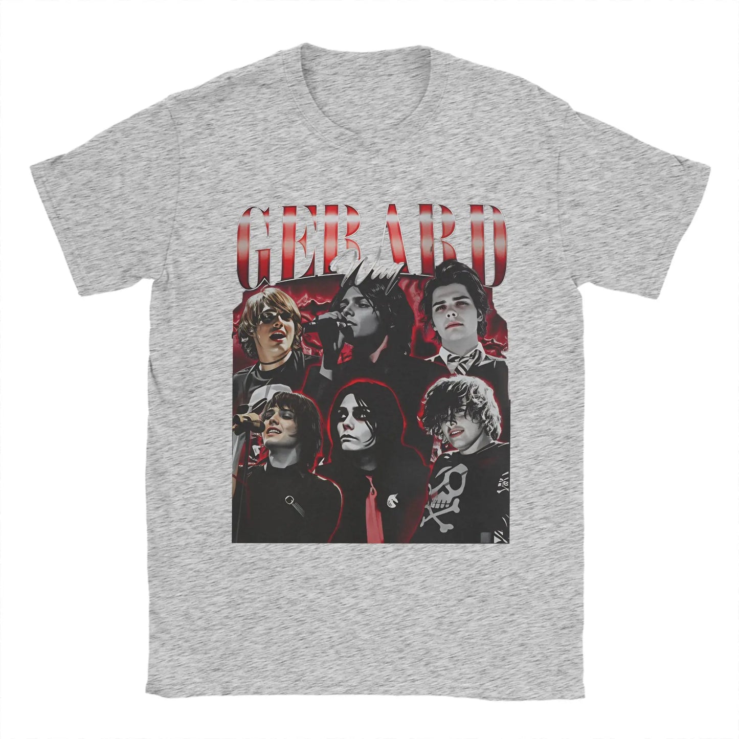 Men's Gerard Way T Shirt 100% Cotton Tops Novelty Short Sleeve Round Neck Tees Adult T-Shirts Peaceful Pleasures Health and Wellness GRAY 4XL