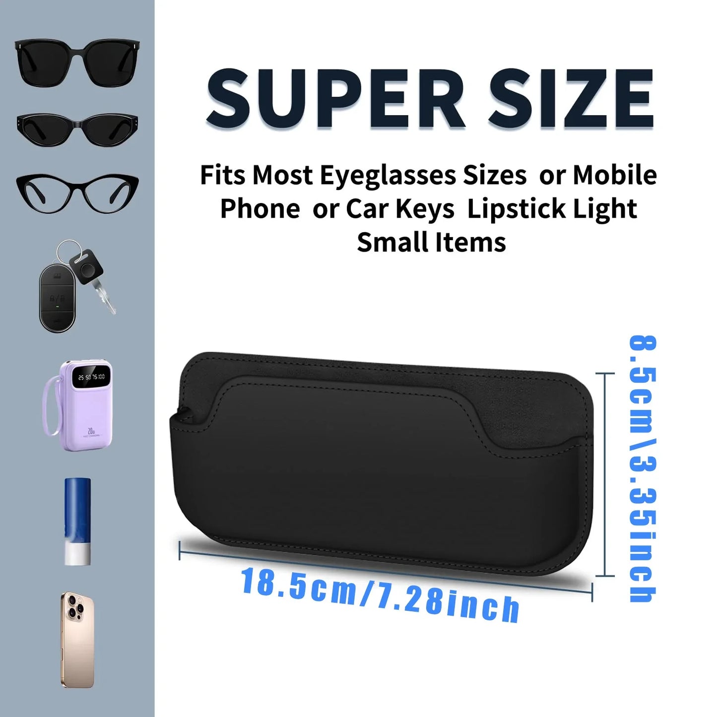 Car Sunglass Holder Stick-On PU Leather Organizer Storage Bag
