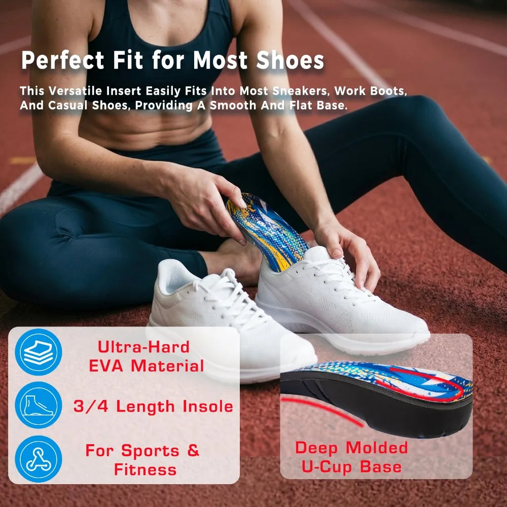 3/4 Length Orthotic Insoles High Arch Support for Flat Feet U-shaped Heel Cup Insert Plantar Fasciitis Relief & Shock Absorption Peaceful Pleasures Health and Wellness