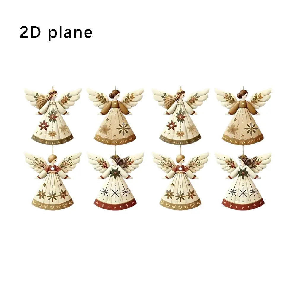 8PCS Christmas Wooden Flat Creative Retro Angel Doll Pendant Christmas Tree Pendant Supplies Colorful Versatile Decoration Peaceful Pleasures Health and Wellness White