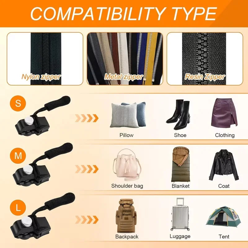 Universal Zipper Repair Quick Instant Detachable Head Replacement