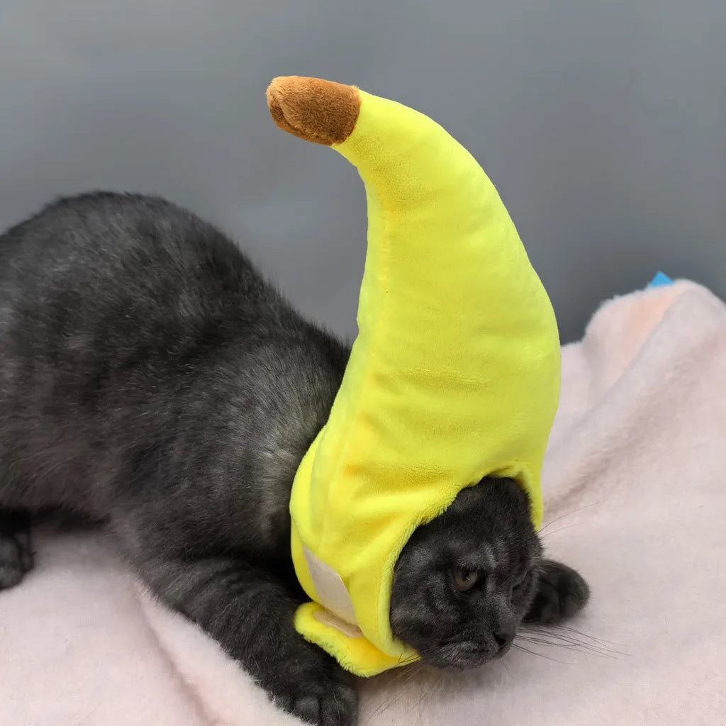 Funny quirky banana pet headgear cute cat decoration fluffy banana hat for pet partie and role-playing costume performance props Peaceful Pleasures Health and Wellness