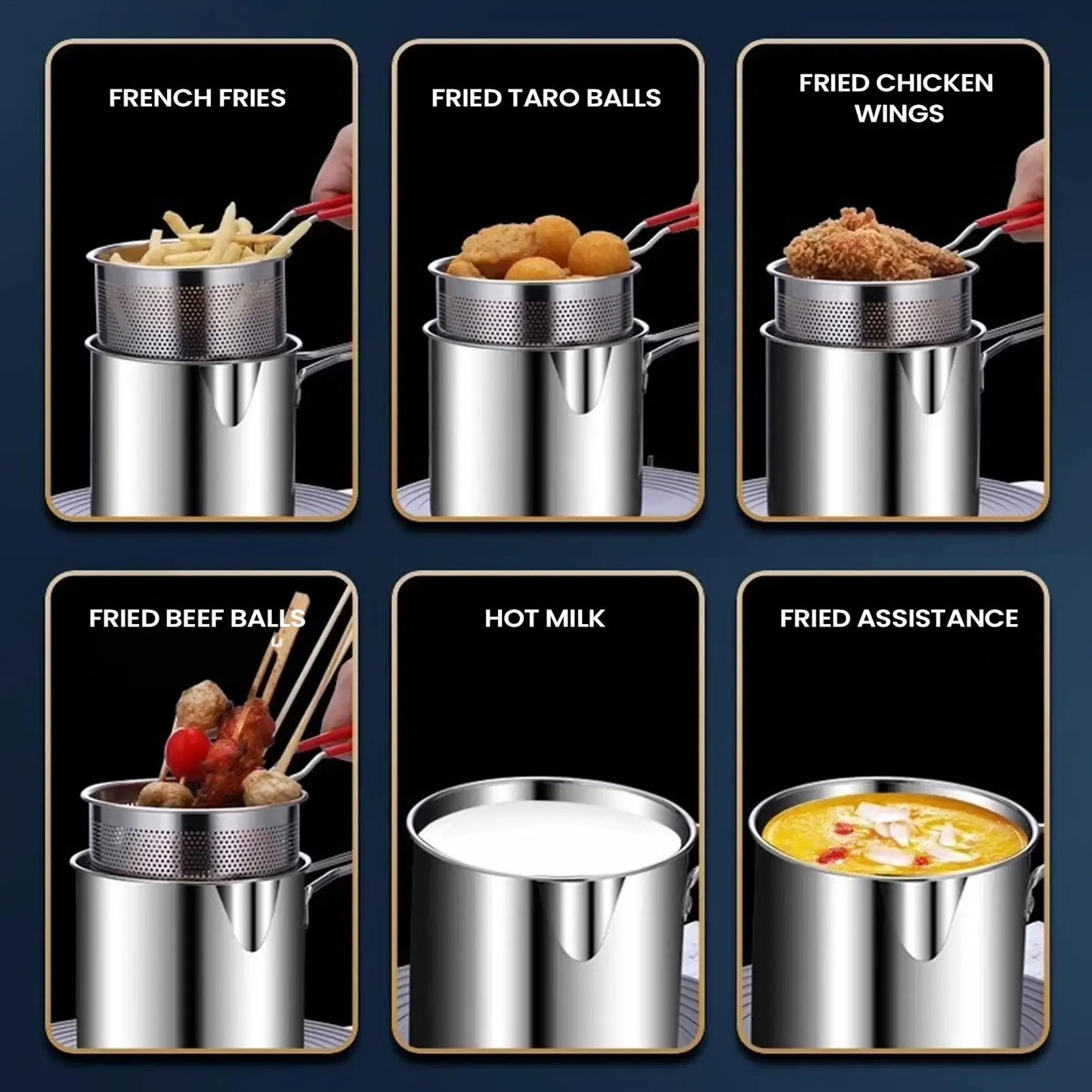 Stainless Steel Deep Fry Pot with Basket & Lid | Space-Saving