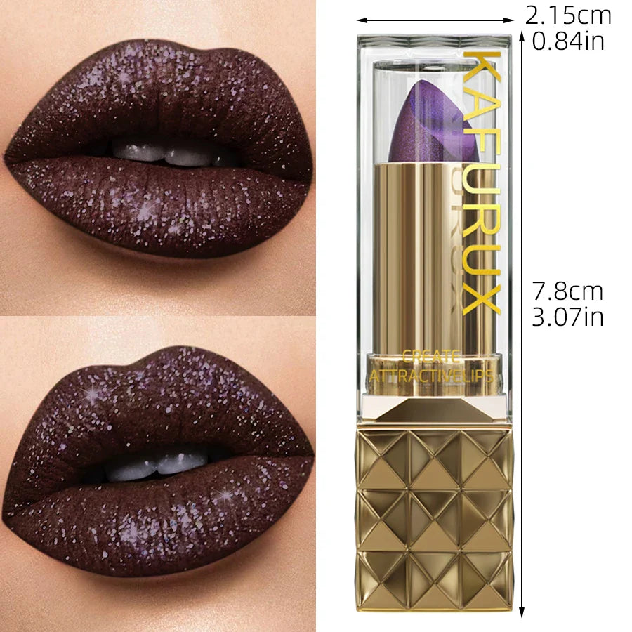 KAFURUX Glitter Metallic Lipstick – Pearlescent Long-Lasting Lip