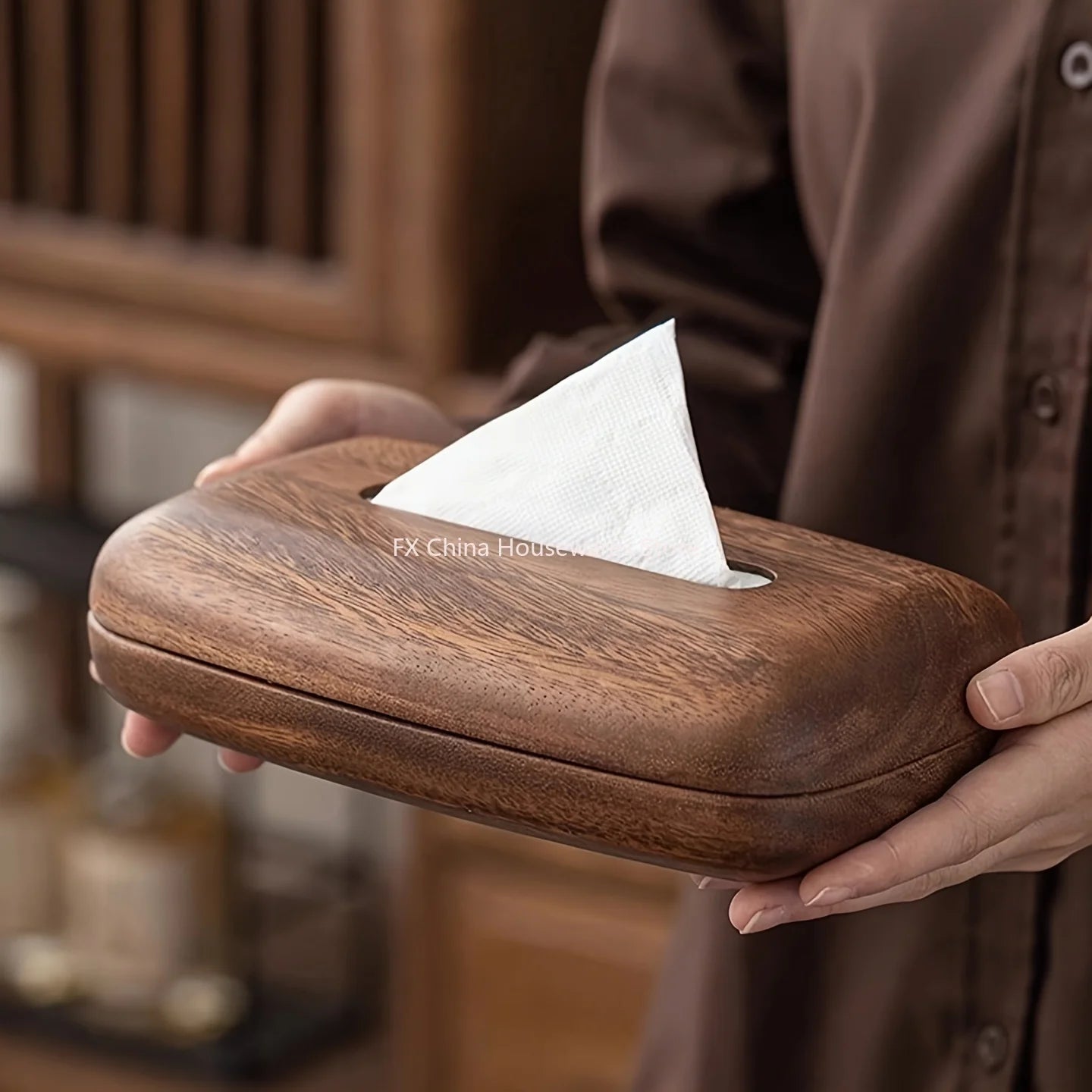 Walnut Wood Tissue Box Cover Holder, Modern Rectangular Design with Removable Lid, Minimalist Home Decor for Tabletop, Bathroom Peaceful Pleasures Health and Wellness