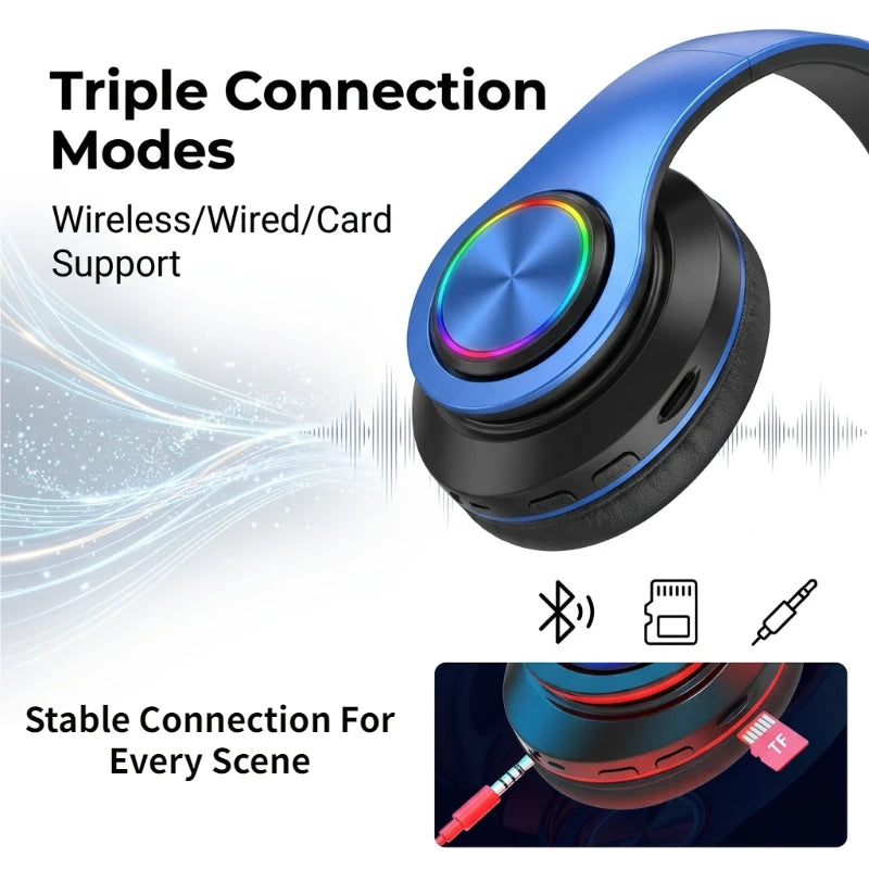 B39 Bluetooth Headphones RGB Lighting Noise Cancellation Foldable Headsets Over Ear Stereo HIFI Sports Headset TF Music Player Peaceful Pleasures Health and Wellness