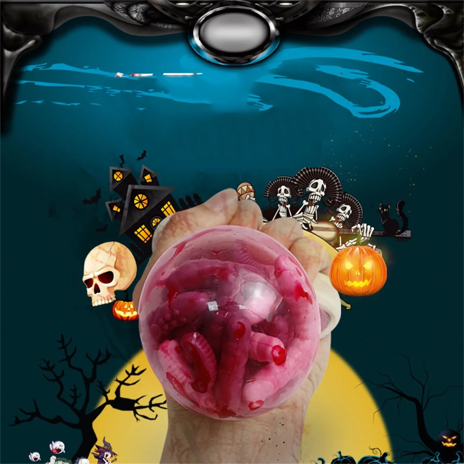 Halloween Squeeze Toys Skull Stress Ball Halloween Squishy Toys Skeleton Head Ugly Cute Bursting Eyes Wacky Creations Kid Toys Peaceful Pleasures Health and Wellness