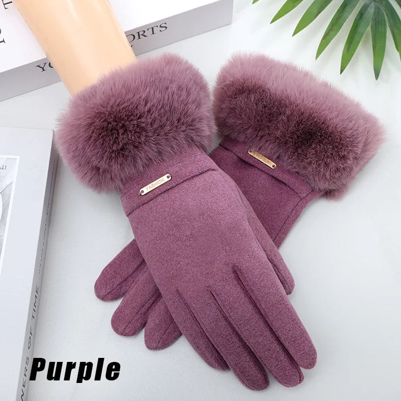 Women's Touchscreen Winter Gloves | Faux Fur Windproof Knit