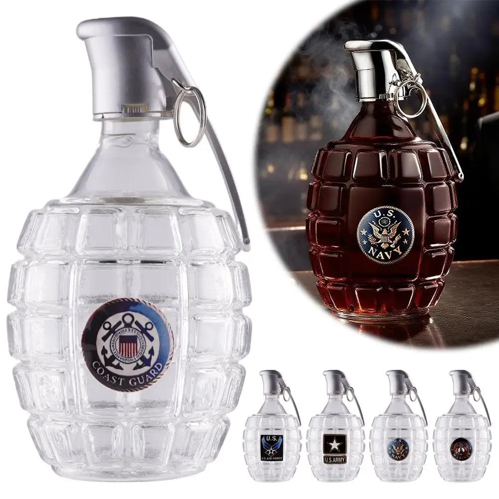 Military Hand Grenade Whiskey Bottle | Veteran Gift Glass Novelty Whiskey Bottle Peaceful Pleasures Health and Wellness