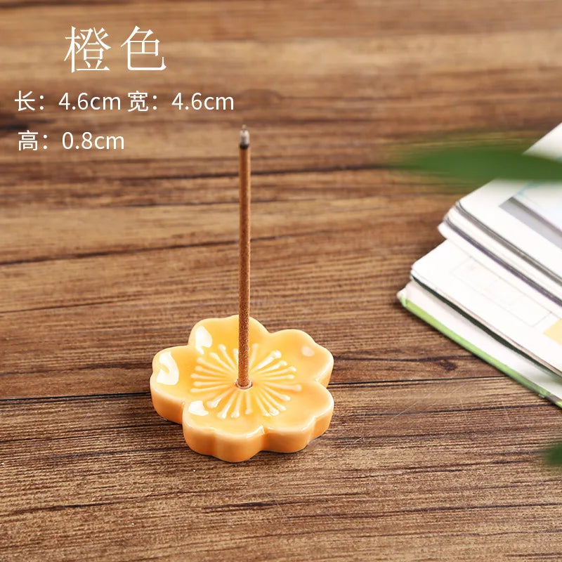 Ceramic Cherry Blossom Incense Holder Wax Melt Burner Holder Aromatherapy Office Teahouse Living Room Ornament Insence Burner Peaceful Pleasures Health and Wellness orange
