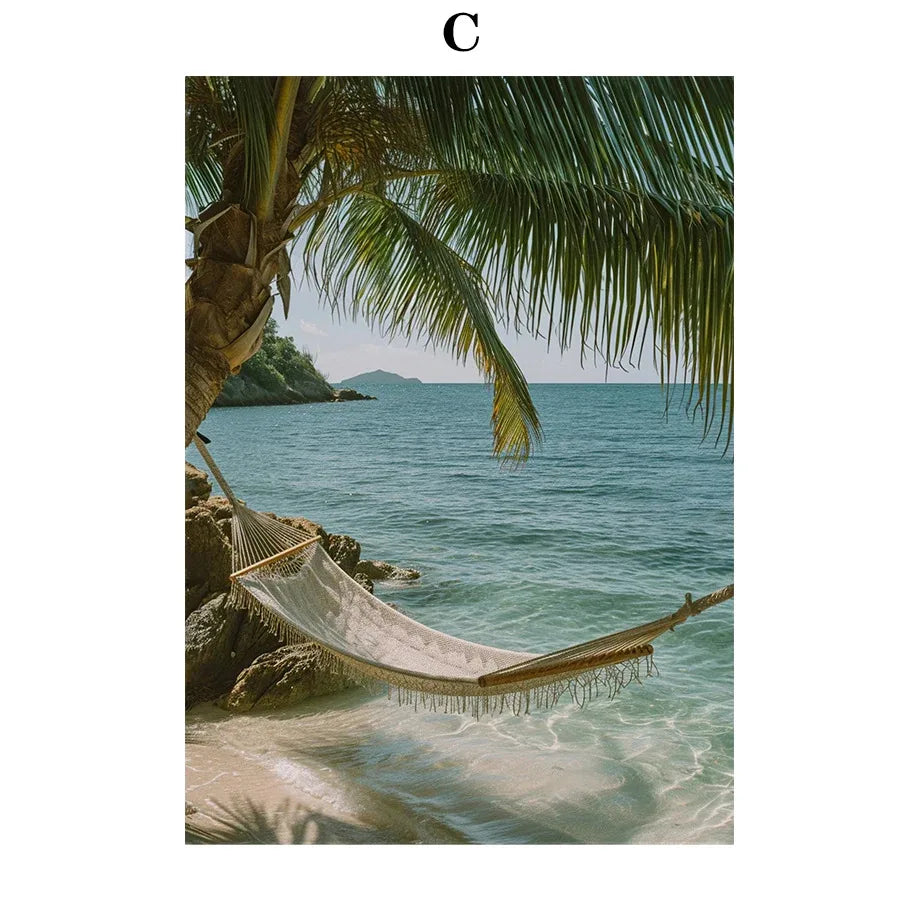 Beach Turtle Ocean Waves Palm Beach Landscape Poster Print Canvas Painting Nordic Wall Art Pictures Living Room Home Decor Peaceful Pleasures Health and Wellness C 40x60cm Unframed
