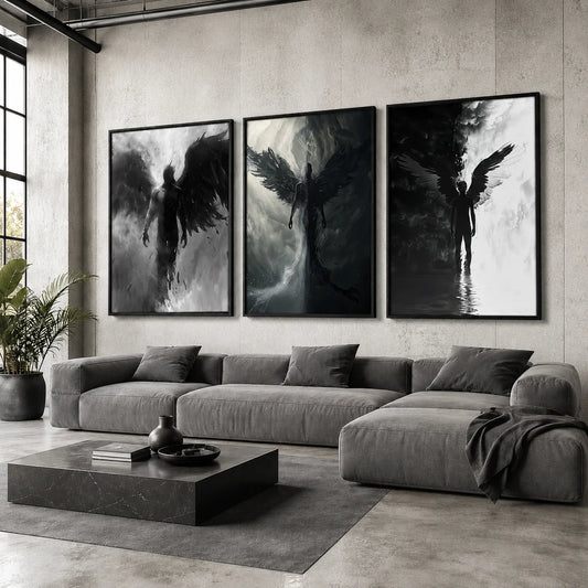 Black & White Dark Angel Canvas Wall Art | Modern Poster Print Canvas Wall Art Peaceful Pleasures Health and Wellness