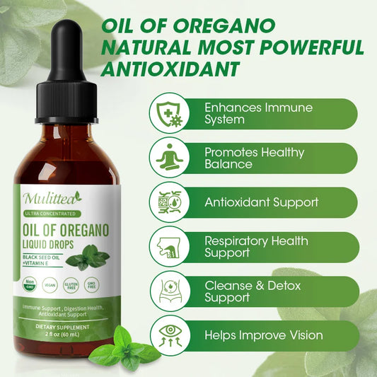 Mulittea Organic Oregano Oil Drops – Immune, Respiratory & Digestive Support Herbal Supplement Peaceful Pleasures Health and Wellness