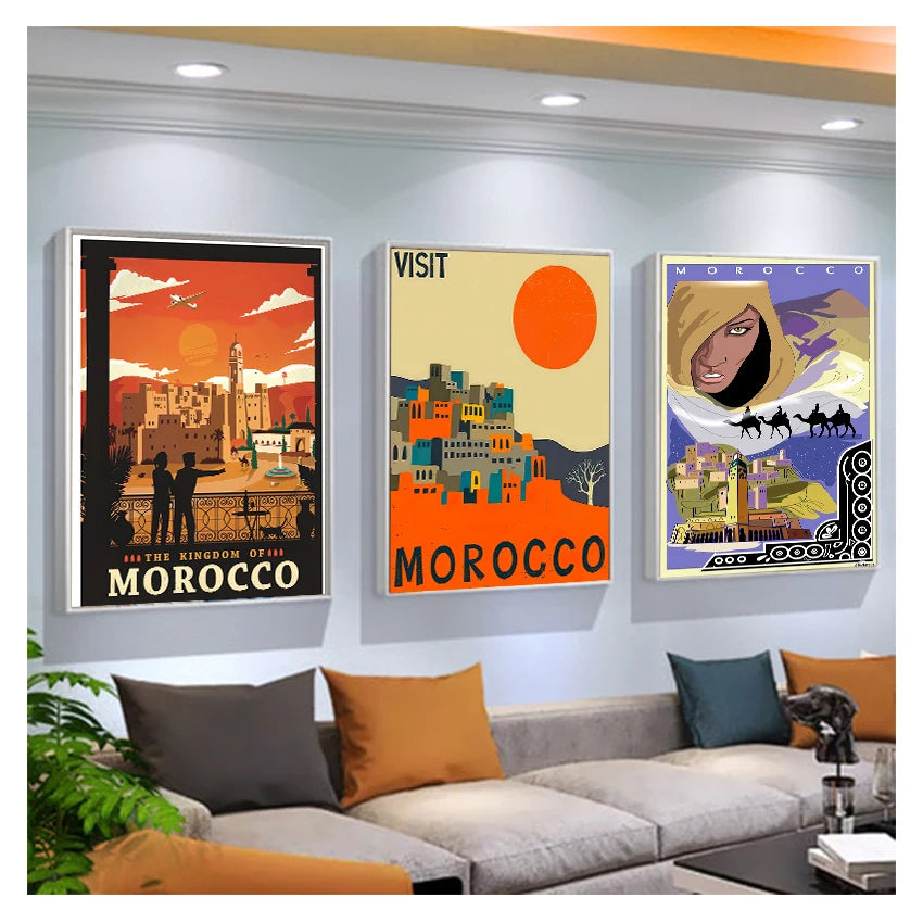 Canvas Paintings Vintage Wall Kraft Posters Coated Stickers Home Decorative Gift Visit Africa Morocco Desert Travel Peaceful Pleasures Health and Wellness