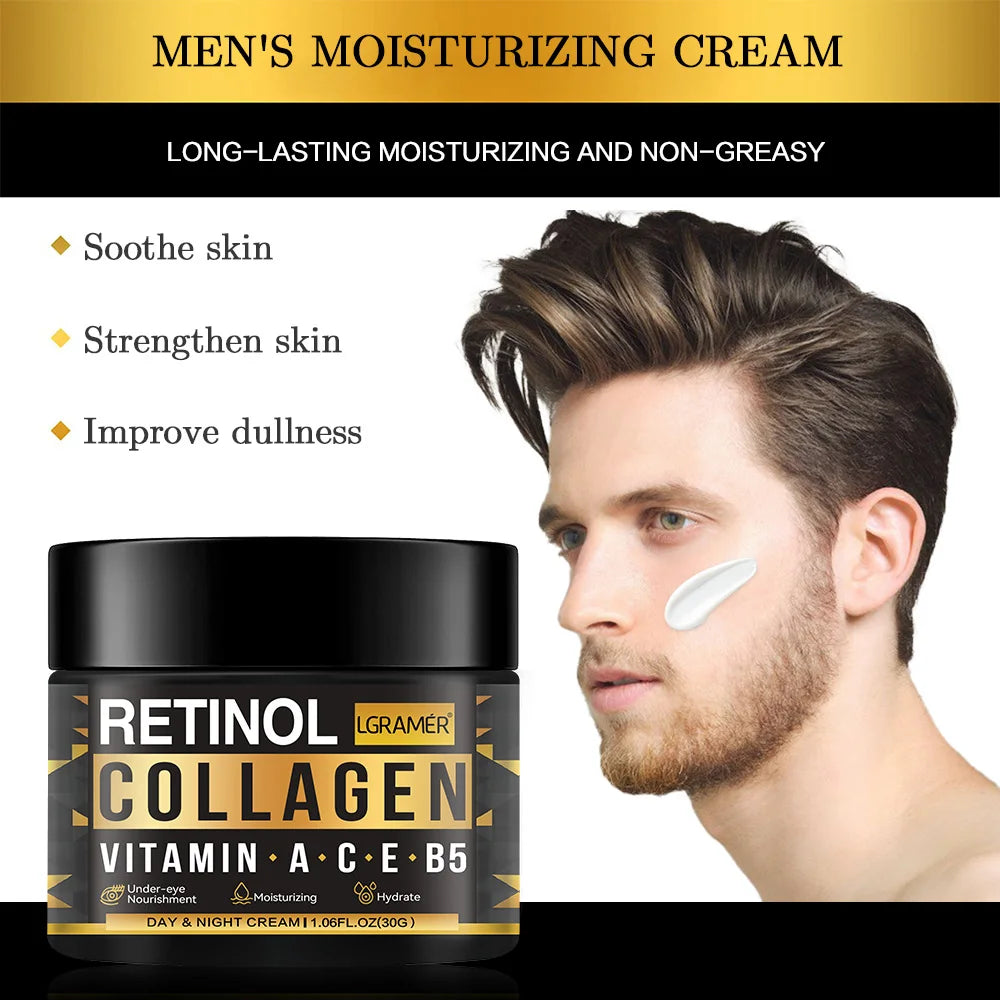 Men's Retinol Collagen Face Cream Skincare Moisturizing Brightening Hydrating Smooth Wrinkles Firming Facial Men Skin Care Peaceful Pleasures Health and Wellness