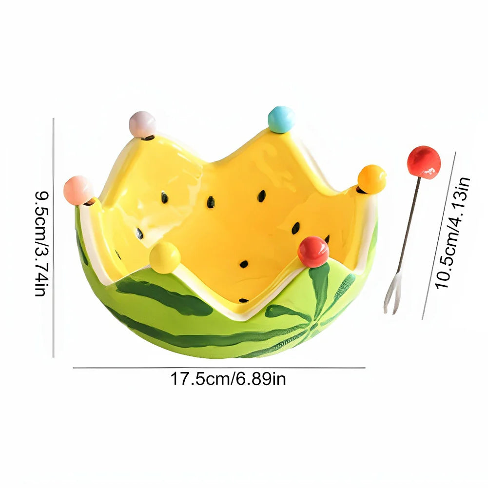 Watermelon Ceramic Fruit Bowl with Forks | Large Capacity
