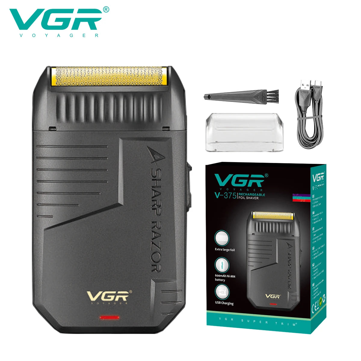 VGR 375 Professional Men's Electric Shaver Waterproof Independent Foil Electric Shaver Convenient Cordless Hair Trimmer Peaceful Pleasures Health and Wellness 375 usb