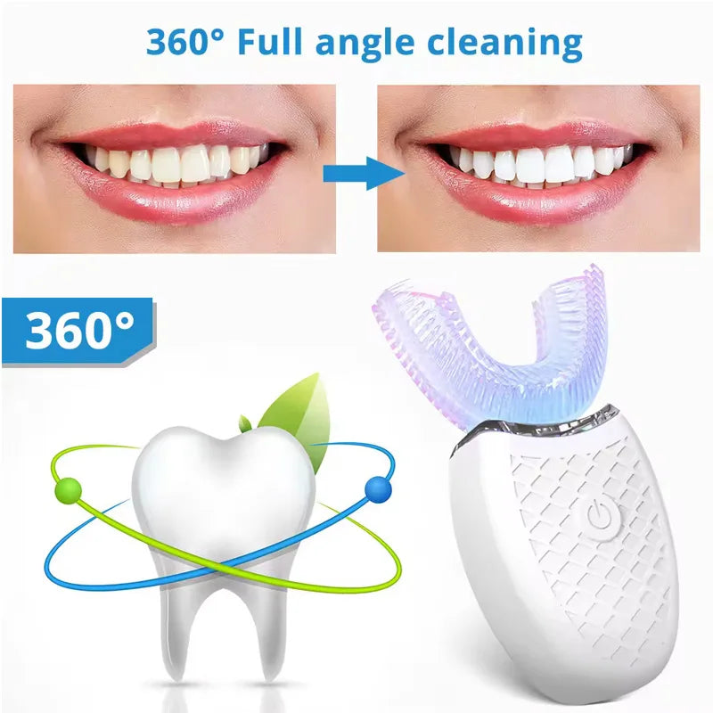Electric Toothbrush Adults U Shaped Toothbrushes for Teeth Whitening 360° Mouth Cleansing Hands Free Gums Protection Waterproof Peaceful Pleasures Health and Wellness