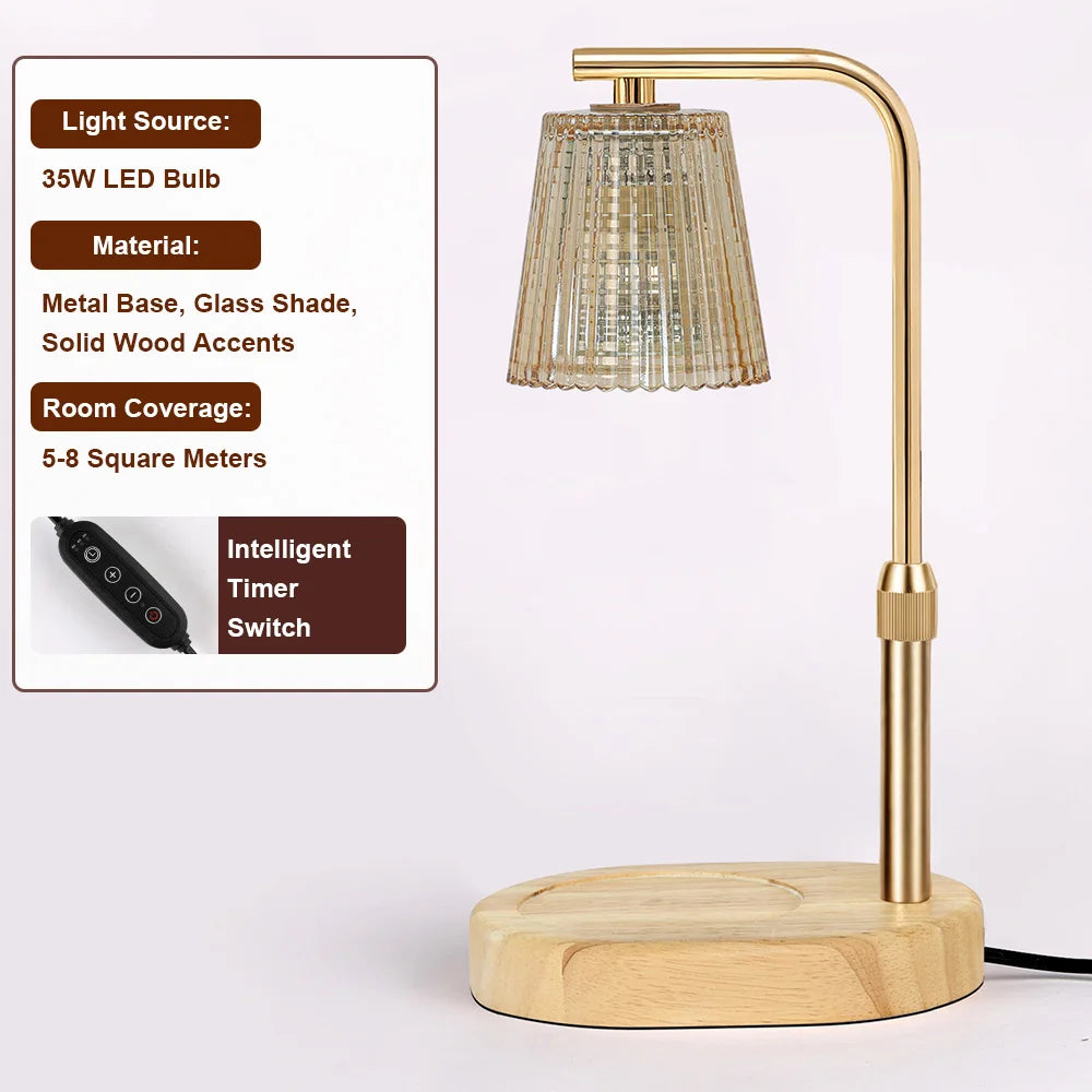 RUNTOIN Timer Candle Warmer Lamp | Striped Glass Wax Melts