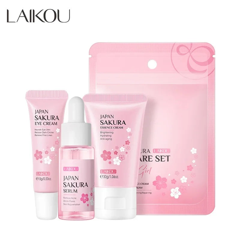 3pcs/Set LAIKOU Vitamin C Facial Set for Hydrating Moisturizing Whitening and Brightening Peaceful Pleasures Health and Wellness SAKURA