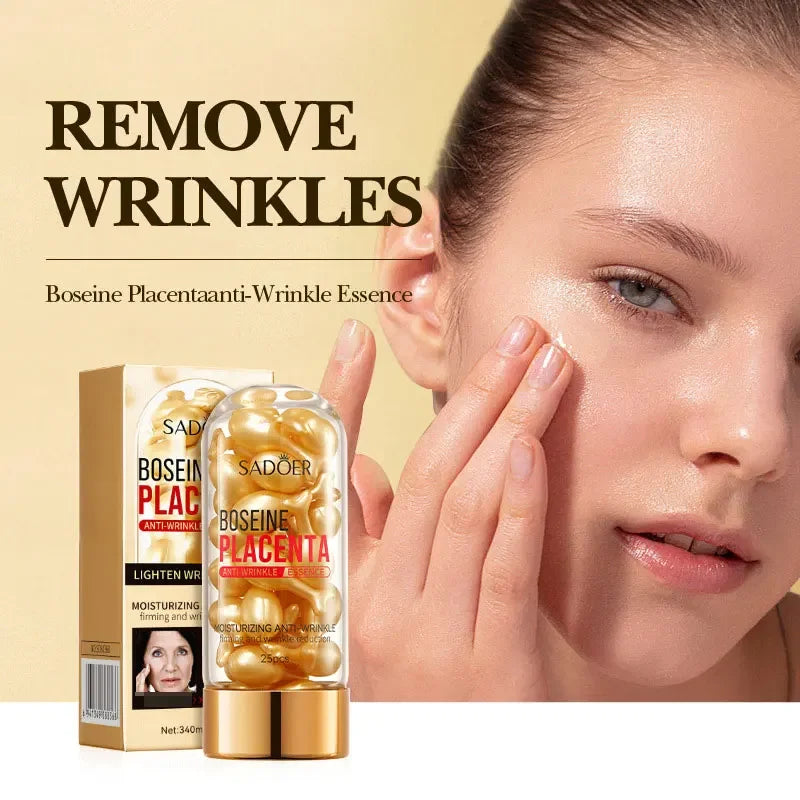 25pcs Placenta Capsules Serum Spot Acne Remover Whitening Face Serum Anti-Wrinkle Firming Brighten Skin Care Cosmetics Essence Peaceful Pleasures Health and Wellness