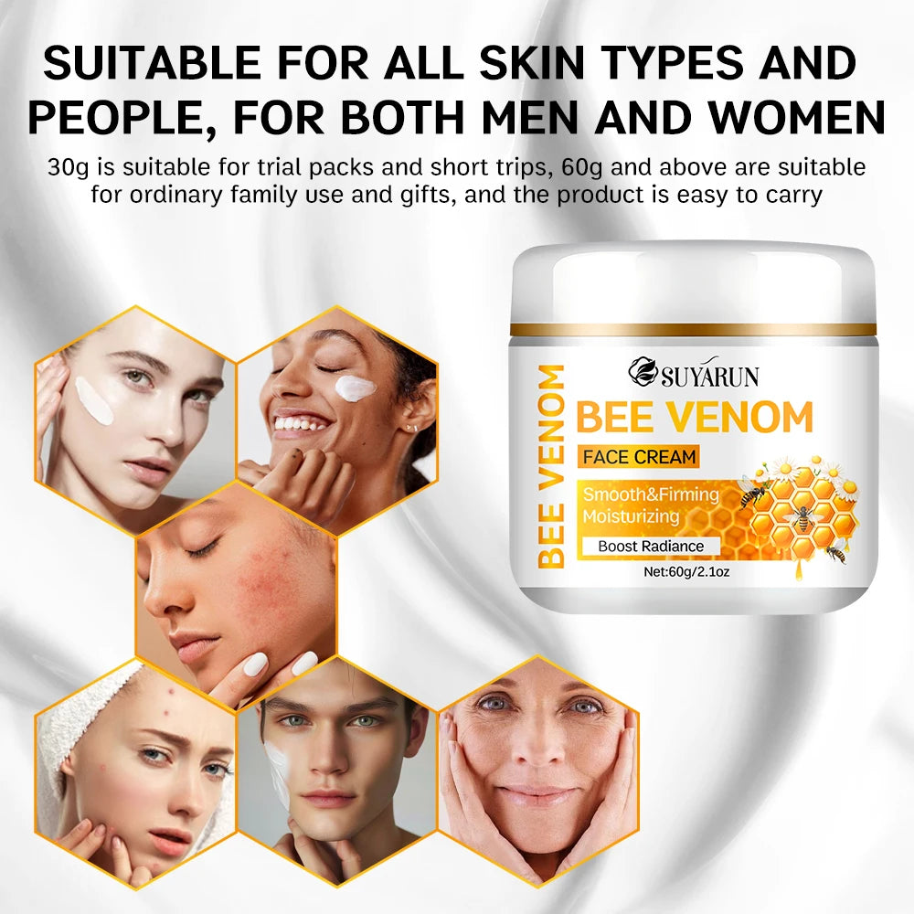 SUYARUN Bee Venom Cream with Sunflower Oil, Chamomile & Aloe - Anti-Aging Hydrating Soothing Moisturizer for All Skin Types. Peaceful Pleasures Health and Wellness