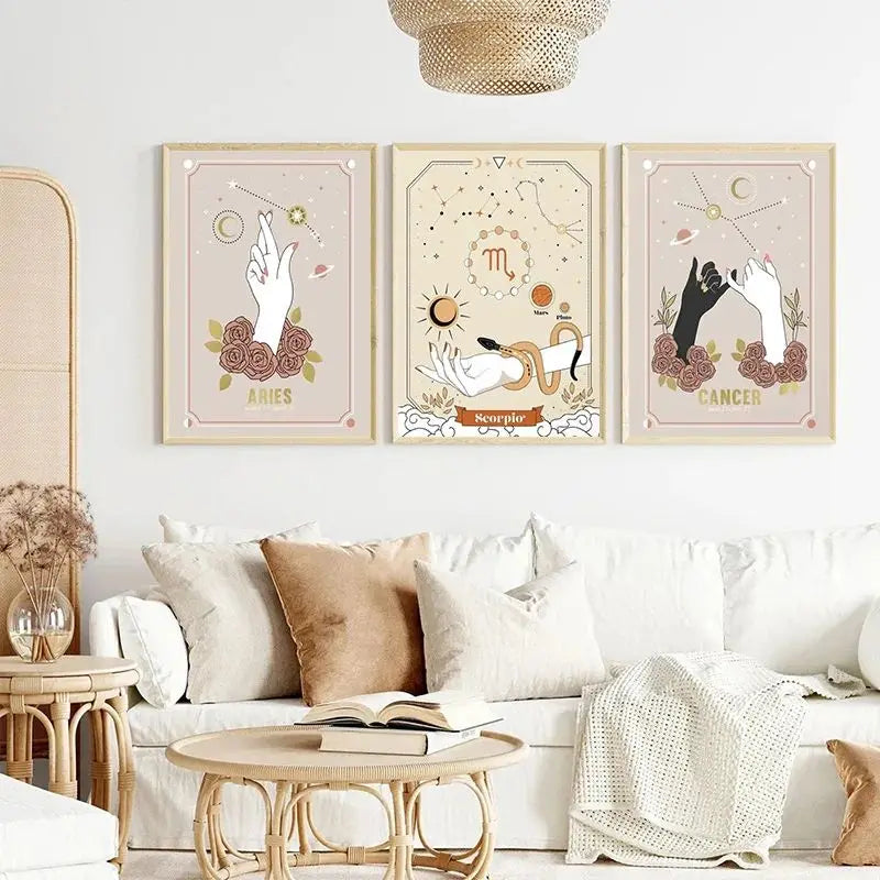 Bohemian Zodiac Tarot Astrology Canvas Wall Art | HD Print