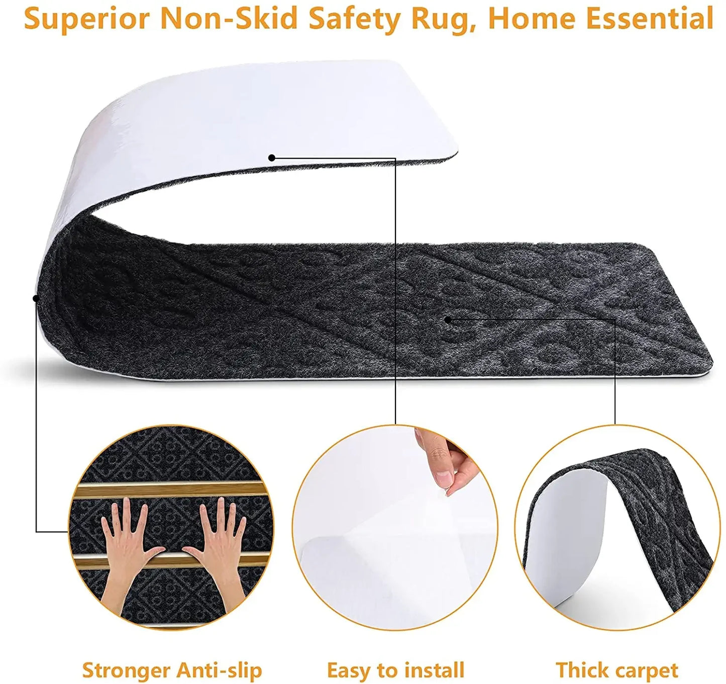Non-Slip Staircase Mat Stair Carpet Treads Stair Pads Rug Tread Safety for Kids Elders and Dogs Home Hospistal Indoor Use Peaceful Pleasures Health and Wellness