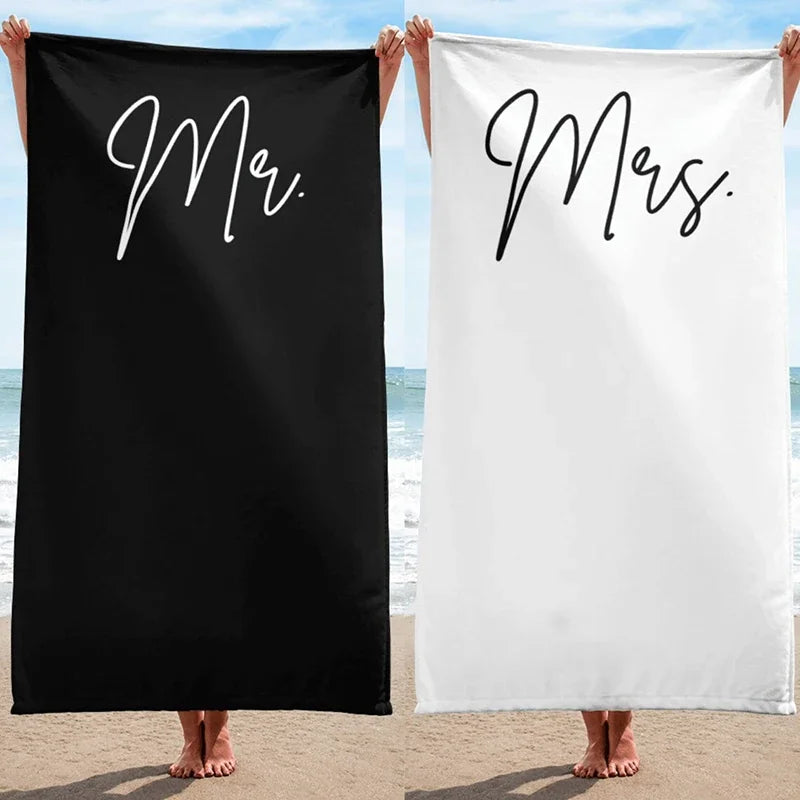 Mr & Mrs Newlywed Beach Towel | Wedding Honeymoon Gift Couples Beach Towel Peaceful Pleasures Health and Wellness