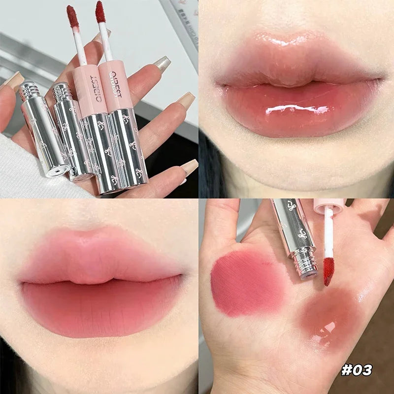 QIBEST Double Ended Lip Glaze Lasting Sexy Red Tint Liquid Lipstick Moisturizing Mirror Lip Stain Lightweight Korean Cosmetics Peaceful Pleasures Health and Wellness 03