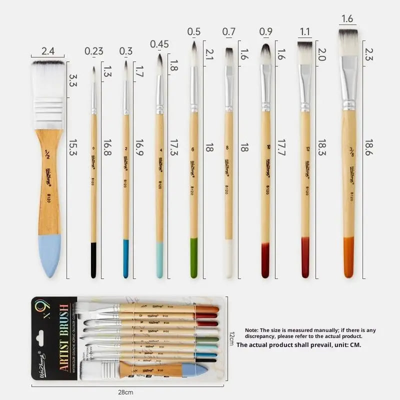 9-Piece Nylon Brush Set – Watercolor, Acrylic & Oil Painting