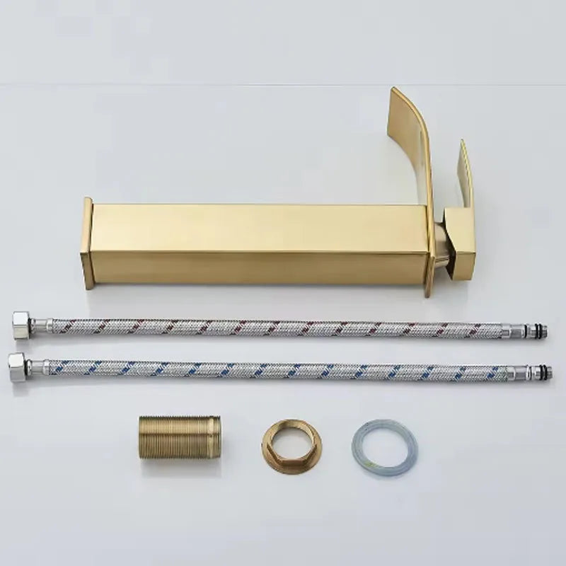 Brushed Gold Waterfall Bathroom Faucet | Single Handle Mixer