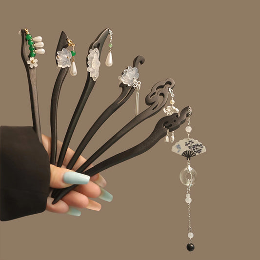 Chinese Floral Hair Chopsticks Long Straight Hair Stick with Pearl Flower Design for Pairing with Chinese Style Clothes Peaceful Pleasures Health and Wellness