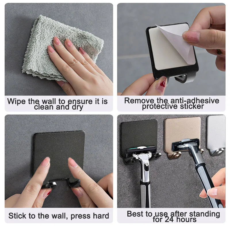 No-Drill Adhesive Razor Holder Wall Hook | Bathroom Storage