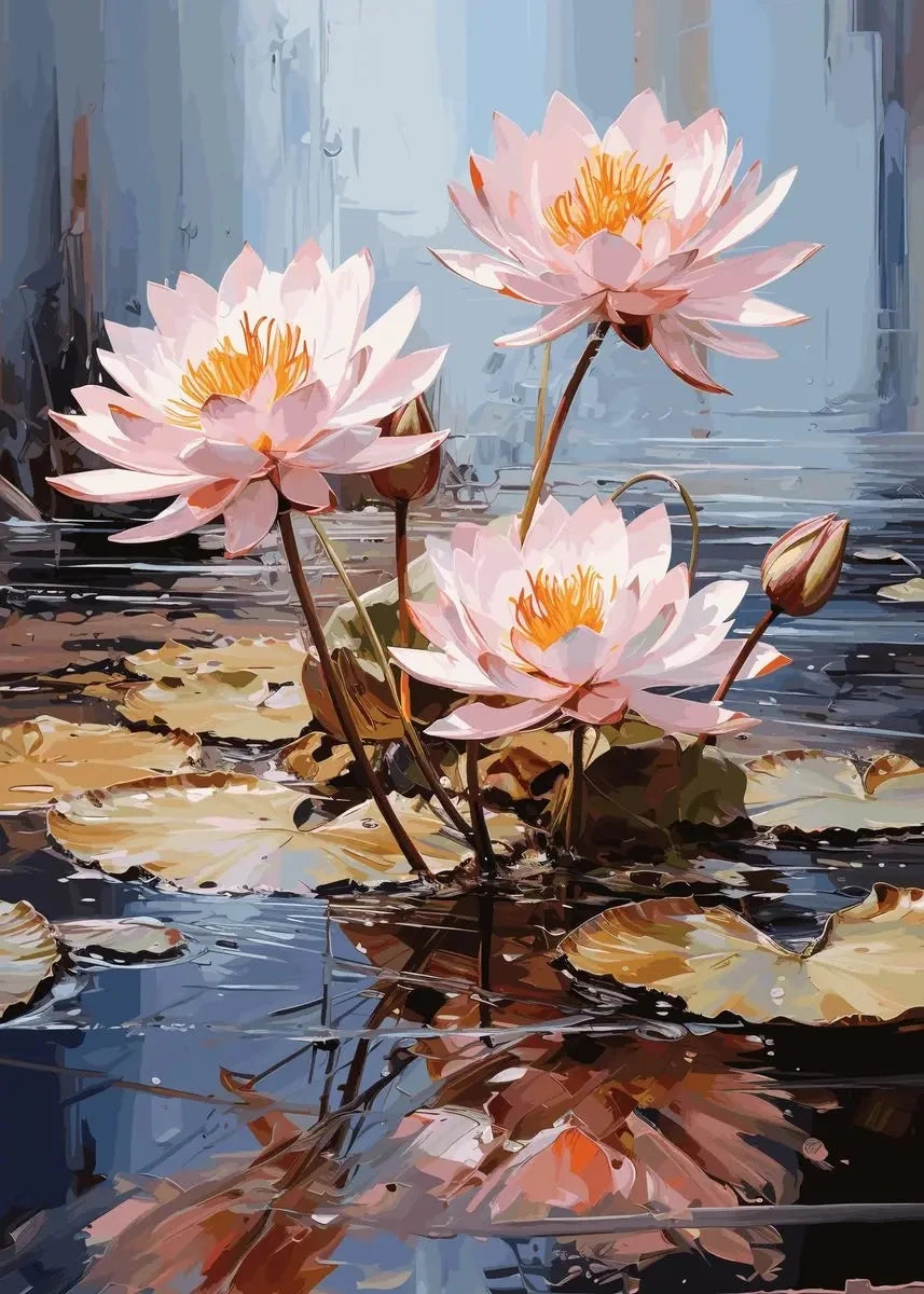 Chinese Lotus Flower Canvas Wall Art Print | Unframed Poster