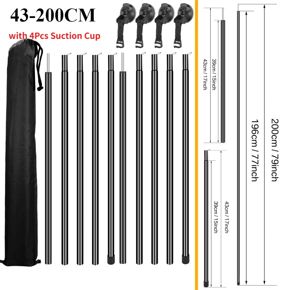 Car Tent Telescopic Pole with 2/4Pc Suction Cup Adjustable Aluminium Alloy Tent Rods for Trailor Hiking Camping Awning Shelters Peaceful Pleasures Health and Wellness 200CM Pole w 4Pc kit 1
