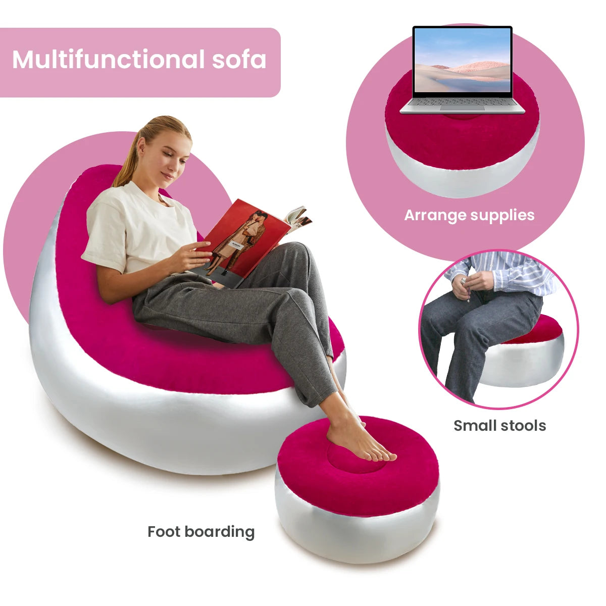 Inflatable Lazy Sofa Chair Folding Portable Lazy Sofa with Foot Stool Air Couch Sofa for Livingroom and Bedroom Peaceful Pleasures Health and Wellness