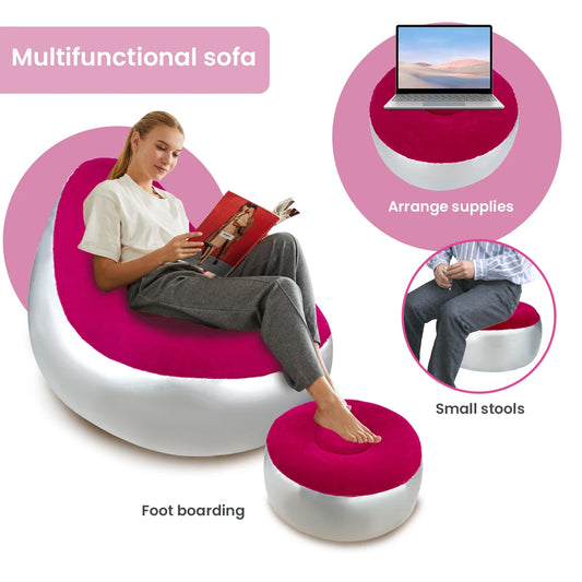 Inflatable Lazy Sofa Chair Folding Portable Lazy Sofa with Foot Stool Air Couch Sofa for Livingroom and Bedroom Peaceful Pleasures Health and Wellness