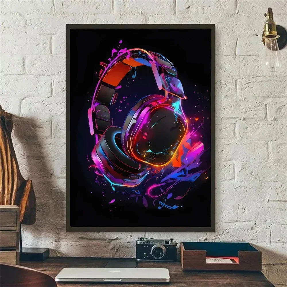 Neon Red Video Game Character Canvas Wall Art | Unframed Poster