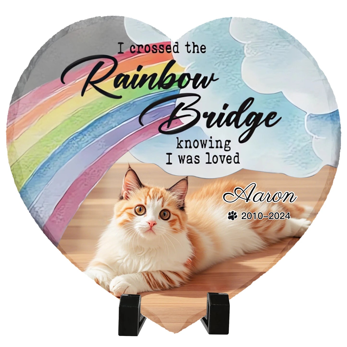 Personalized Pet Memorial Stone,Custom Cat Grave Marke Plaque With Photo&Name,Garden Slate Tombstone Pet Loss Remembrance Gift Peaceful Pleasures Health and Wellness With Plastic Stand-2 4inch